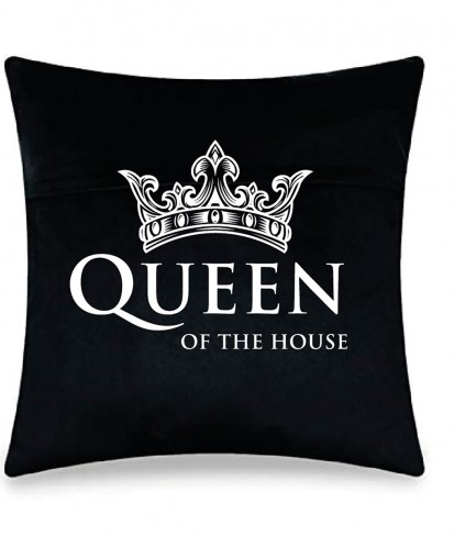 Personalised Queen of the Bed Black Couples Cushion