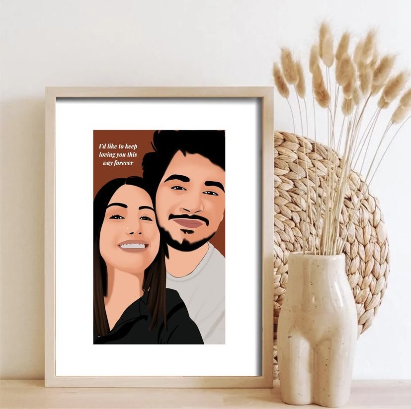 Personalised A4 Illustration with Features in a Frame (1-3 people picture)